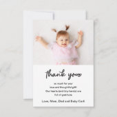 Cute Baby Photo Script Thank You サンキューカード (正面)
