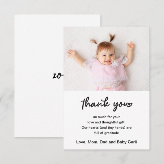 Cute Baby Photo Script Thank You サンキューカード (正面/裏面)