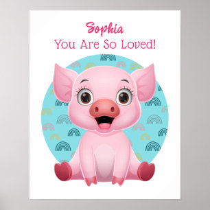 Cute Baby Pig Art, Child's Name & Message ポスター