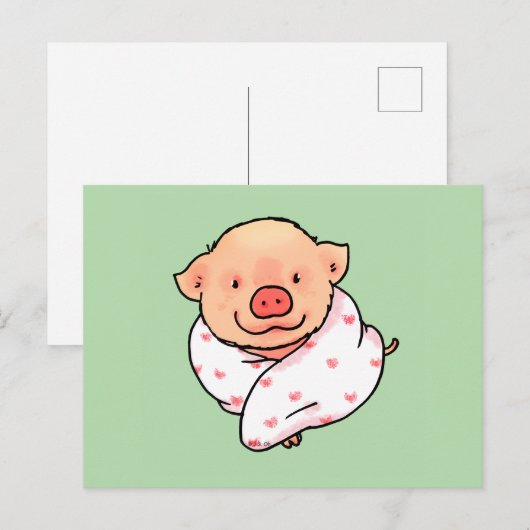 Cute Baby Pig Wrapped in Blanket ポストカード (正面/裏面)