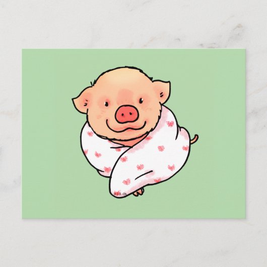 Cute Baby Pig Wrapped in Blanket ポストカード (正面)