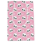 Cute Baby Pink Skull & Bones Halloween Pattern ミディアムペーパーバッグ (正面)