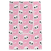 Cute Baby Pink Skull & Bones Halloween Pattern ミディアムペーパーバッグ (裏面)