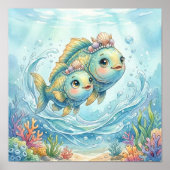 Cute Baby Pisces Zodiac Wall Art Poster ポスター (正面)