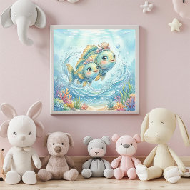 Cute Baby Pisces Zodiac Wall Art Poster ポスター