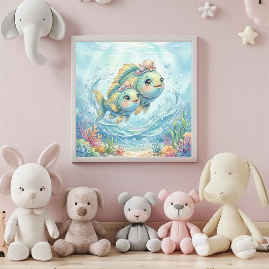 Cute Baby Pisces Zodiac Wall Art Poster ポスター
