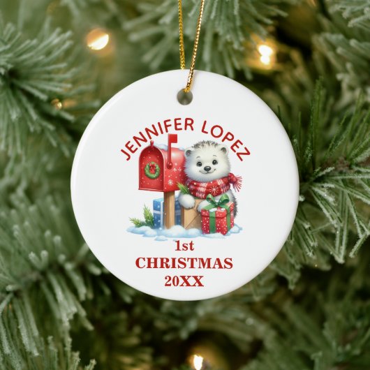 Cute Baby Polar Bear First Christmas Personalized セラミックオーナメント (ツリー)
