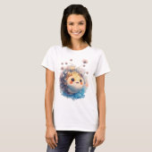 Cute Baby Puffer Fish Watercolor Floral Garden Tシャツ (正面フル)