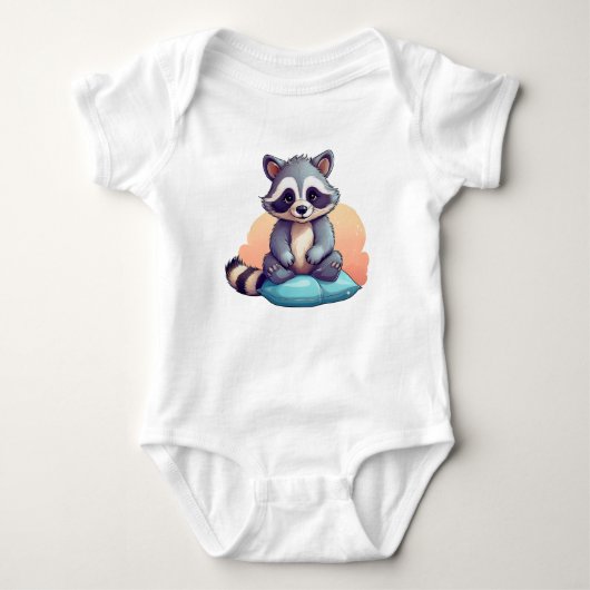 Cute Baby Raccoon – Adorable Cartoon Bodysuit ベビーボディスーツ (正面)