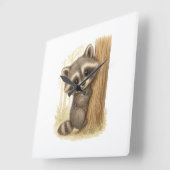 Cute Baby Raccoon Peek-a-Boo Forest スクエア壁時計 (傾斜)