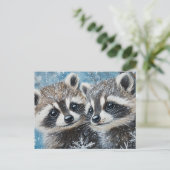 Cute Baby Raccoons Winter Snow ポストカード (スタンド正面)