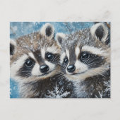 Cute Baby Raccoons Winter Snow ポストカード (正面)