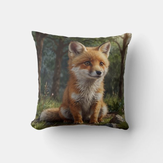 Cute baby red fox cottage garden  クッション (正面)