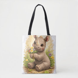 Cute Baby Rhino Floral Tote Bag Kawaii トートバッグ