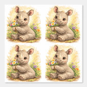 Cute Baby Rhino Flower Pattern Wallpaper 壁紙 (正面)