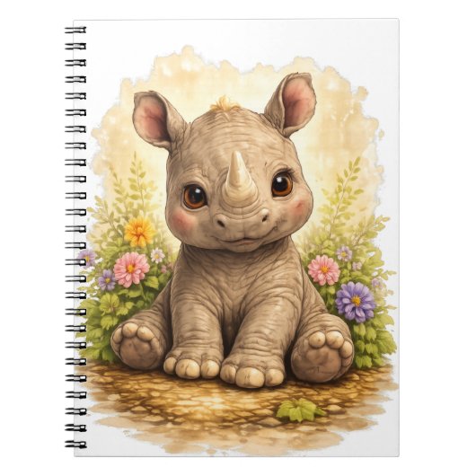 Cute Baby Rhino Spiral Notebook Kawaii ノートブック (正面)