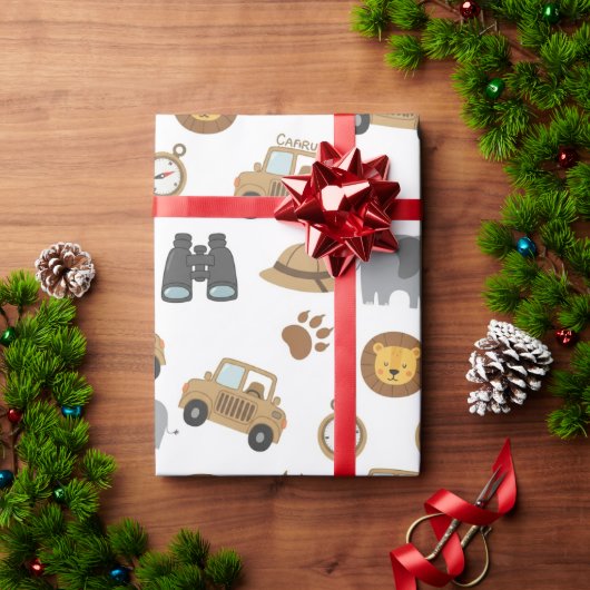 Cute Baby Safari Animals Pattern Wrapping Paper ラッピングペーパー (クリスマスギフト)