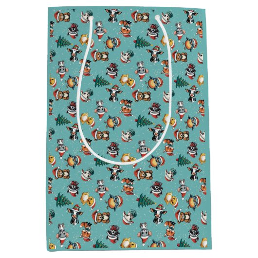 Cute Baby Santa Hat Animals ミディアムペーパーバッグ (正面)