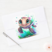 Cute Baby Sea Turtle Illustration – Adorable Ocean スクエアシール (封筒)