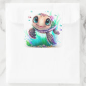 Cute Baby Sea Turtle Illustration – Adorable Ocean スクエアシール (バッグ)