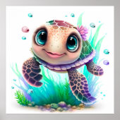 Cute Baby Sea Turtle Illustration – Adorable Ocean ポスター (正面)