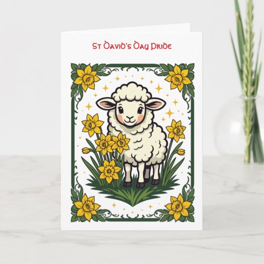 Cute Baby Sheep Surrounded By Yellow Daffodils カード (正面)
