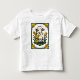 Cute Baby Sheep Surrounded By Yellow Daffodils トドラーTシャツ