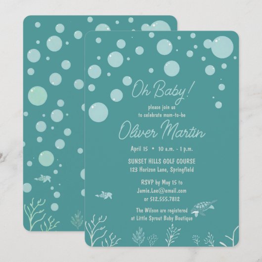 Cute Baby Shower Boy Aqua Fish Park Adorable Oce 招待状 (正面/裏面)