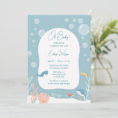 Cute Baby Shower Boy Aqua Fish Park Adorable Oce 招待状 (スタンド正面)