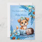 Cute Baby Shower Boy Blue Little Puppy Dog 招待状 (正面)