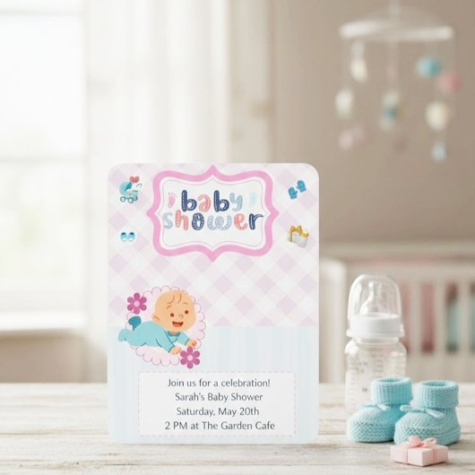 Cute Baby Shower Invitation Template - Blue & Pink 招待状