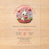 Cute Baby Shower Rabbit Sweetheart Valentine アクリル招待状 (正面)