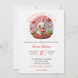 Cute Baby Shower Rabbit Sweetheart Valentine 招待状
