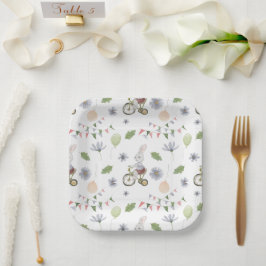 Cute Baby Spring Summer Rabbit On A Bike Pattern ペーパープレート