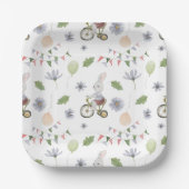 Cute Baby Spring Summer Rabbit On A Bike Pattern ペーパープレート (正面)