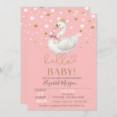 Cute Baby Swan Stars Baby Shower 招待状 (正面/裏面)