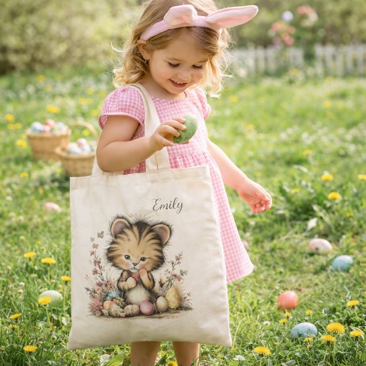 Cute Baby Tiger Easter Illustration  トートバッグ
