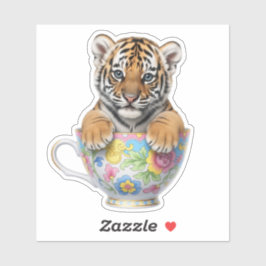 Cute Baby Tiger in Floral Custom-Cut Vinyl Sticker シール