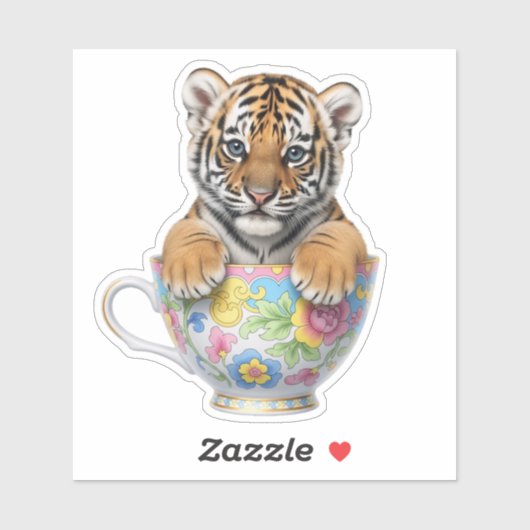 Cute Baby Tiger in Floral Custom-Cut Vinyl Sticker シール (シート)