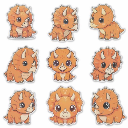 Cute Baby Triceratops Dinosaur Vinyl Sticker シール (正面)
