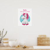 Cute Baby Unicorn Art, Child's Name & Message ポスター (キッチン)