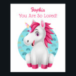 Cute Baby Unicorn Art, Child's Name & Message ポスター<br><div class="desc">Decorate your child's room with cute baby unicorn art with personalized name and message.</div>