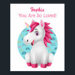 Cute Baby Unicorn Art, Child's Name & Message ポスター<br><div class="desc">Decorate your child's room with cute baby unicorn art with personalized name and message.</div>