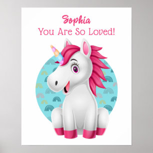 Cute Baby Unicorn Art, Child's Name & Message ポスター