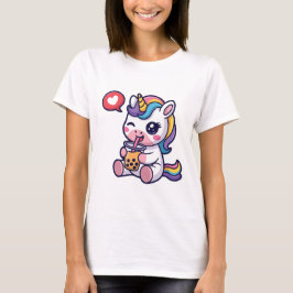 Cute Baby Unicorn Drinking Bubble Tea Funny Boba Tシャツ
