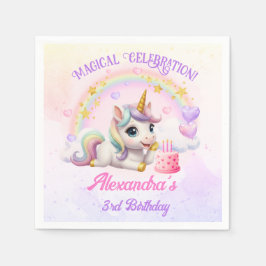 Cute Baby Unicorn Rainbow Magical Birthday スタンダードカクテルナプキン