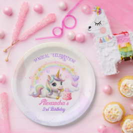 Cute Baby Unicorn Rainbow Magical Birthday ペーパープレート