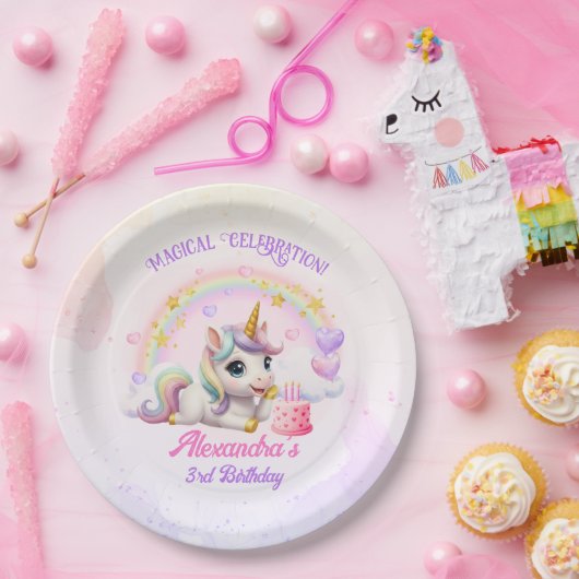 Cute Baby Unicorn Rainbow Magical Birthday ペーパープレート (パーティー)