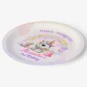 Cute Baby Unicorn Rainbow Magical Birthday ペーパープレート (アングル)