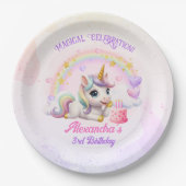 Cute Baby Unicorn Rainbow Magical Birthday ペーパープレート (正面)